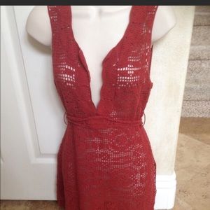 Bebe Crochet rust/burnt orange festival summer top